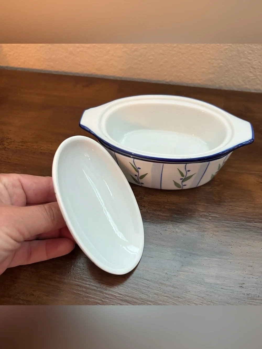 Vntg 3 Piece Cook Street Butter Boat Blueberry Floral Vine Water Cooled Butter
